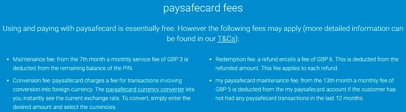 Paysafecard - info about fees and commissions